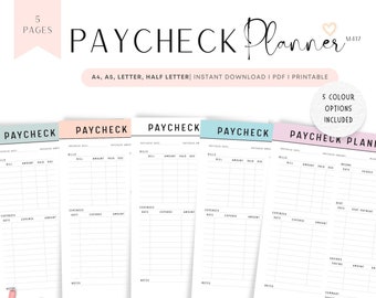 Paycheck Budget, Biweekly Budget, Finance Binder, Bill Tracker, Expense Tracker, Saving Tracker, Paycheck Planner, Budget Template, 5 colors