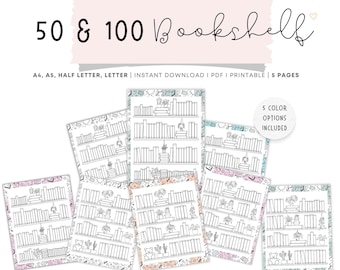 Bookshelf Reading Tracker PRINTABLE: 50 & 100 Books (Digital Download)
