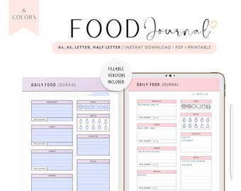 PRINTABLE Daily Food Journal: FILLABLE Calorie Tracker (PDF)