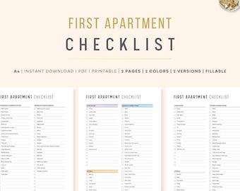 FILLABLE First Apartment Checklist PRINTABLE: Moving Essentials, New Home Planner (A4 PDF)