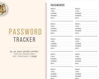 Password Tracker Printable, Password Keeper, Password Organizer, Password Log, Printable Password, Password List, Password Book