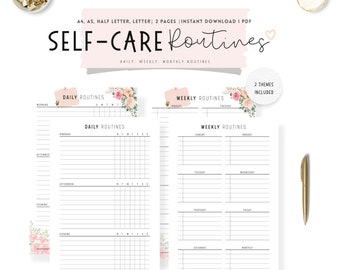 Fillable Daily & Weekly Routine Planner, Self Care Checklist (PDF)