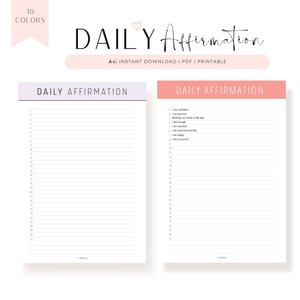 Diario delle affermazioni quotidiane stampabile, diario della gratitudine, modello di affermazione positiva, diario delle affermazioni compilabile, A4, 10 colori, PDF