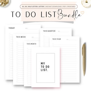 Ausfüllbare To Do Liste AUSDRUCKBAR, tägliche To Do Liste, To Do List Planner Bundle, täglich wöchentlich monatlich quartalsweise To Do List, Planer Bundle
