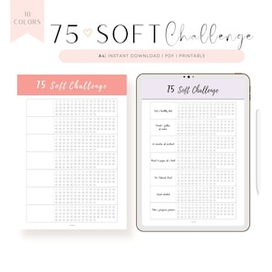 PRINTABLE 75 Soft Challenge Template, Fillable 75 soft challenge checklist page, Habit Tracker, Habit Challenge, A4, 10 colors, 2 versions