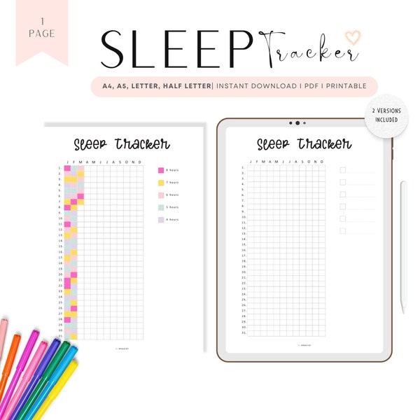 Sleep Tracker Printable, One Year Sleep Log, Sleep Diary, Sleep Journal, PDF, A4, A5, Letter, Half Letter