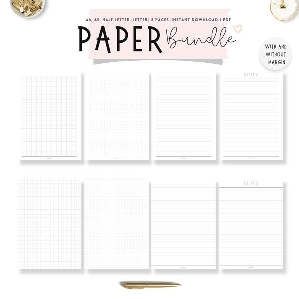 Paper Pages, Dot Grid Paper, Lined Paper, Graph Paper, Dotted Paper, Planner Pages, Notes Pages, A4, A5, Half Letter, Letter, PDF