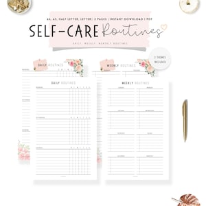 Fillable Daily Routine Checklist, Weekly Routines, Self Care Planner, Routine Planner, A4, A5, Letter, Half Letter, PDF, Sunday Monday Start