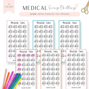 A6 Mini Saving Challenge, Medical Sinking Fund, Medical Fund Savings Challenge, Medical Fund Tracker, Cash Stuffing, Saving Card, 6 kolorów