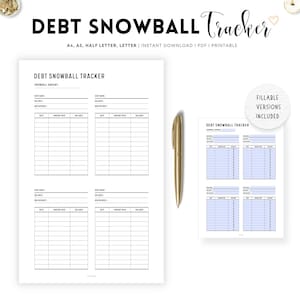 Rastreador de deudas de bola de nieve imprimible, Rastreador de deudas de bola de nieve imprimible, Rastreador de deudas, Rastreador de pagos de deudas, A4, A5, Carta, Media carta, PDF