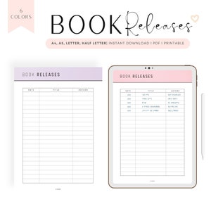 Plantilla de próximos lanzamientos de libros para imprimir, A4, A5, carta, media carta, PDF, 6 colores
