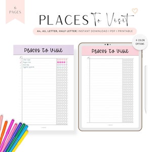Ausfüllbare Orte zum Besuchen Vorlage zum Besuchen, Orte zum Besuchen Liste, Die Besten Orte Tagebuch, Travel Tracker, PDF, 6 farben, A4/A5/Letter/Half Letter
