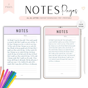 Note Pages Printable: Fillable Study Notes, 7 Colors (A4, A5, US Letter PDF)