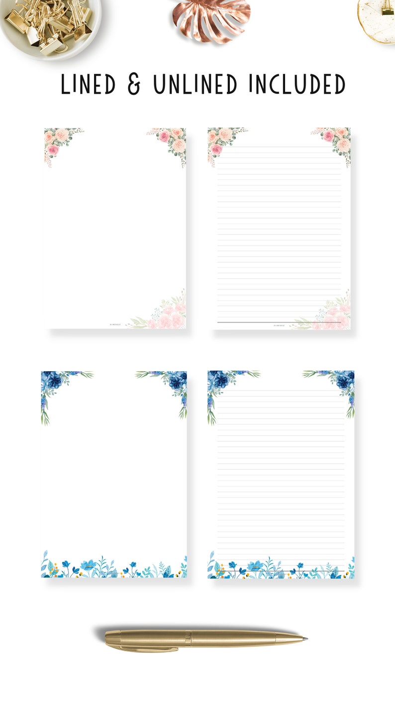 FILLABLE Floral Printable Stationery: Lined & Unlined Paper (PDF) - Etsy