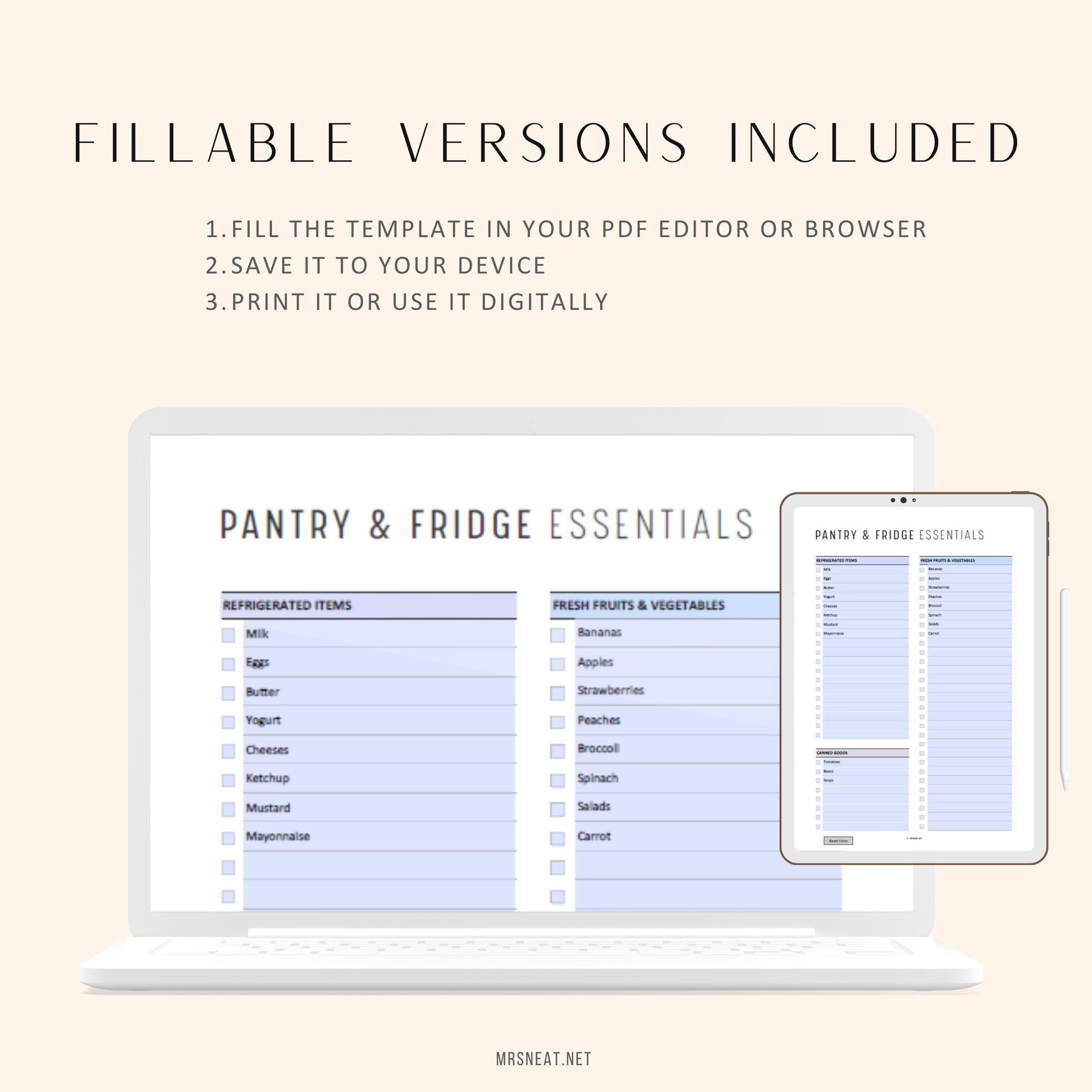 Fridge Checklist Appendix Pantry and Fridge Checklist PRINTABLE: A4 Inventory List (FILLABLE PDF ...