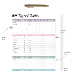 Bill Payment Tracker Printable, Bill Tracker Template, Weekly Monthly ...