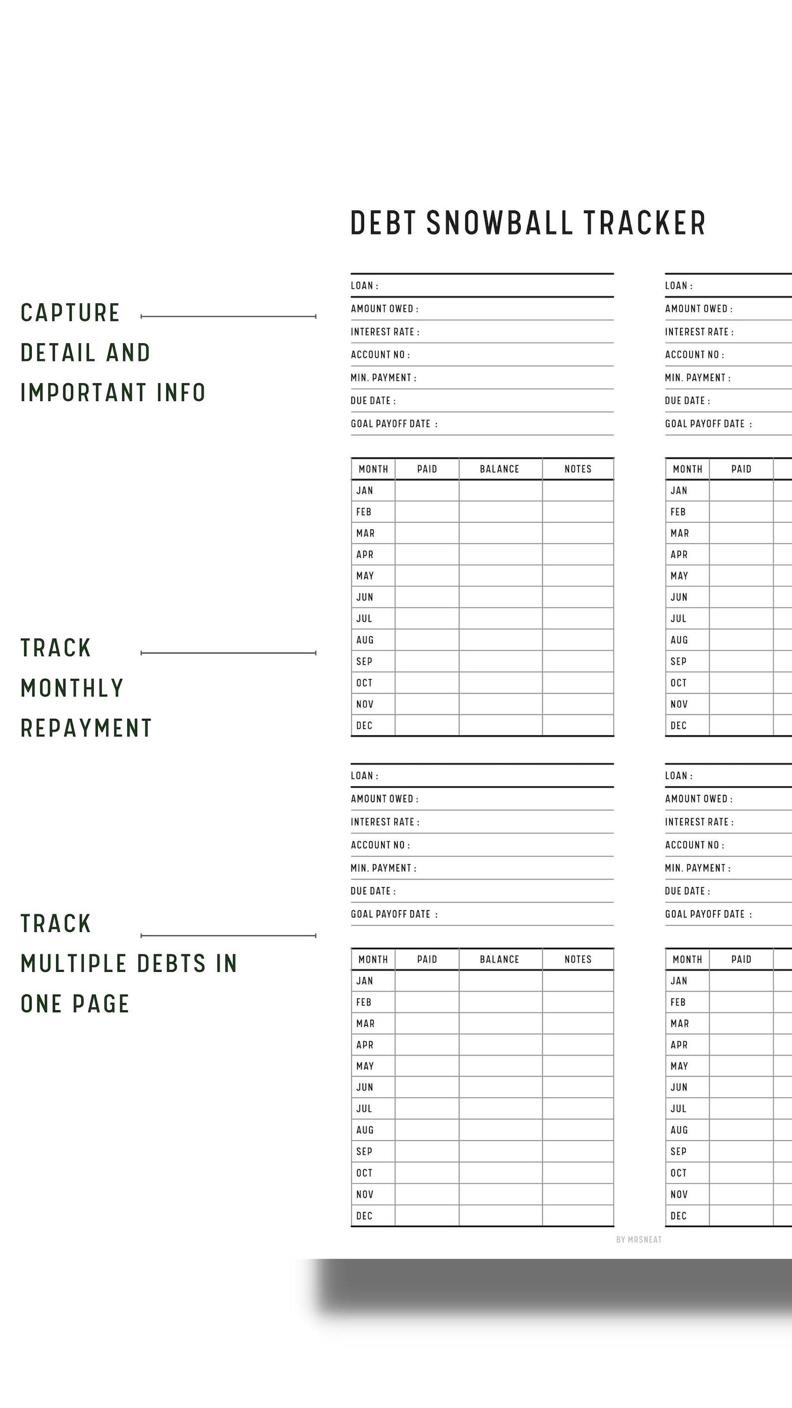 Debt Snowball Tracker Printable, Snowball Debt Repayment Printable ...
