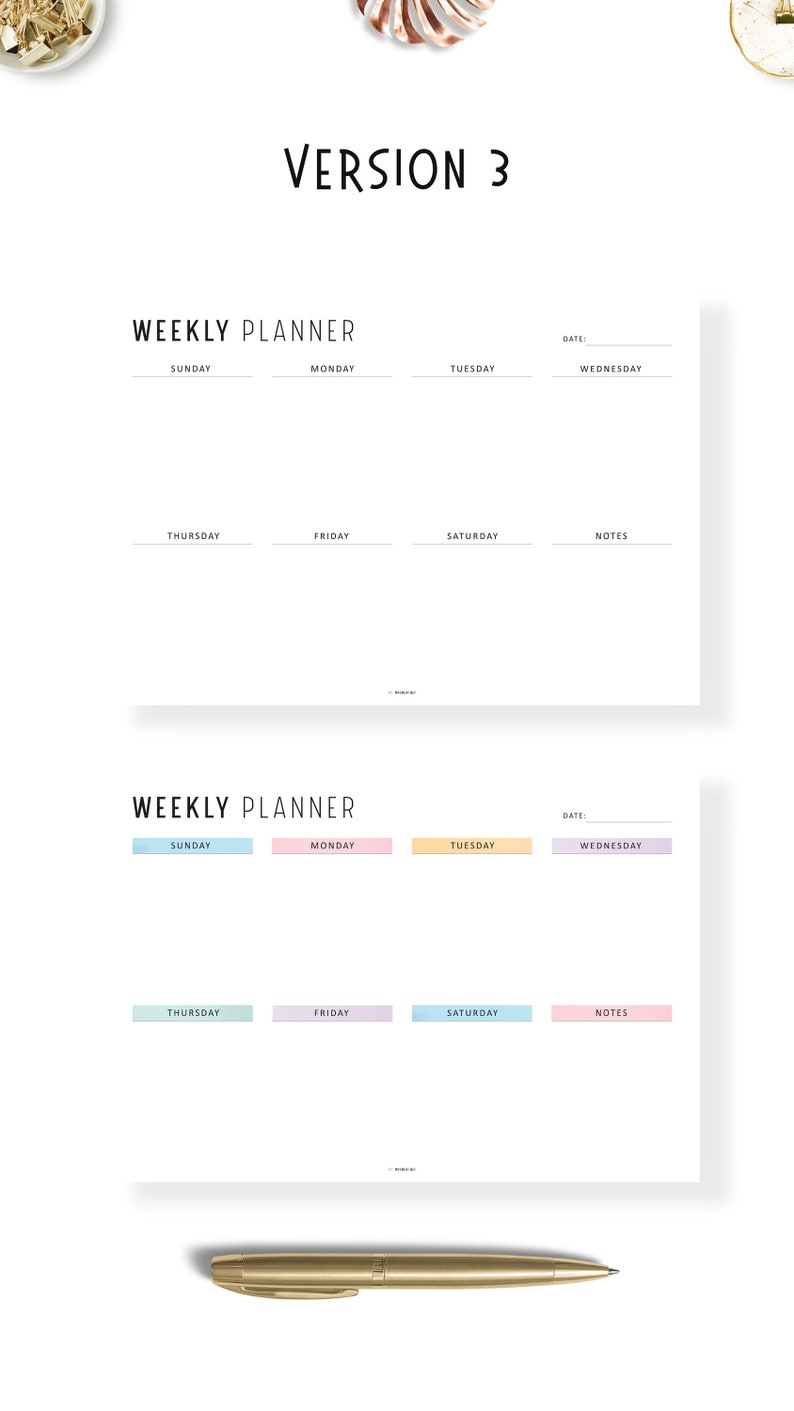 Minimalist Weekly Planner PRINTABLE: Landscape A4, Letter (FILLABLE PDF ...