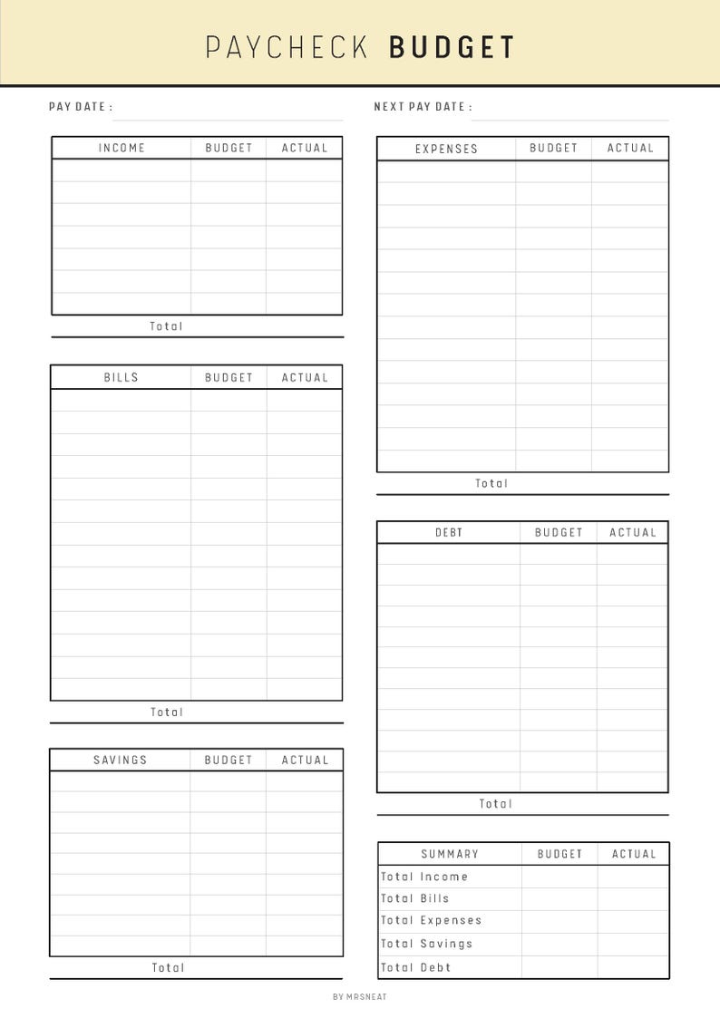 Paycheck Budget, Budget by Paycheck, Paycheck Template, Weekly Budget, Paycheck Planner, Paycheck Tracker, Bi Weekly Budget, 8 Colors, PDF