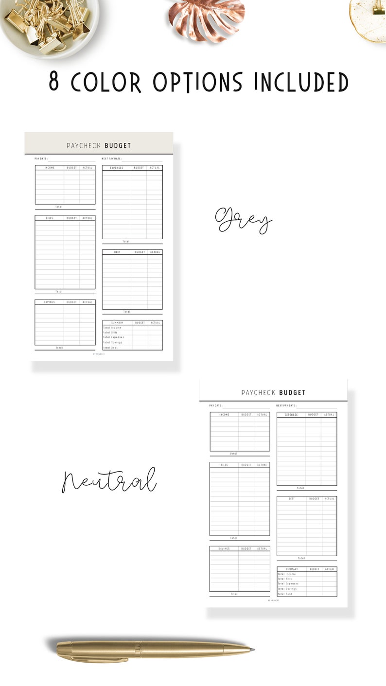 Paycheck Budget, Budget by Paycheck, Paycheck Template, Weekly Budget, Paycheck Planner, Paycheck Tracker, Bi Weekly Budget, 8 Colors, PDF