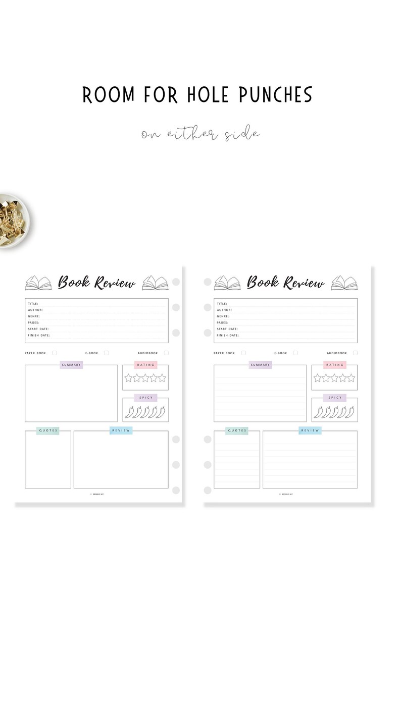 Book Review Template PRINTABLE, Book Review Journal, Book Review Page, Reading Journal Page, 4 Versions, A4, A5, Letter, Half Letter, PDF