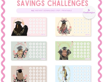 PRINTABLE Graduation Savings Challenge, A6, Tiny Mini Cash Stuffing, Digital Download