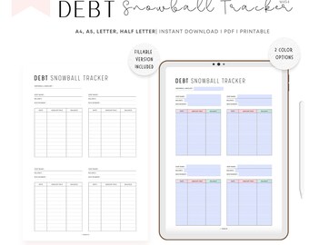 Debt Snowball Tracker PRINTABLE: FILLABLE PDF, 2 Colors (A4, A5, Half Letter, Letter)