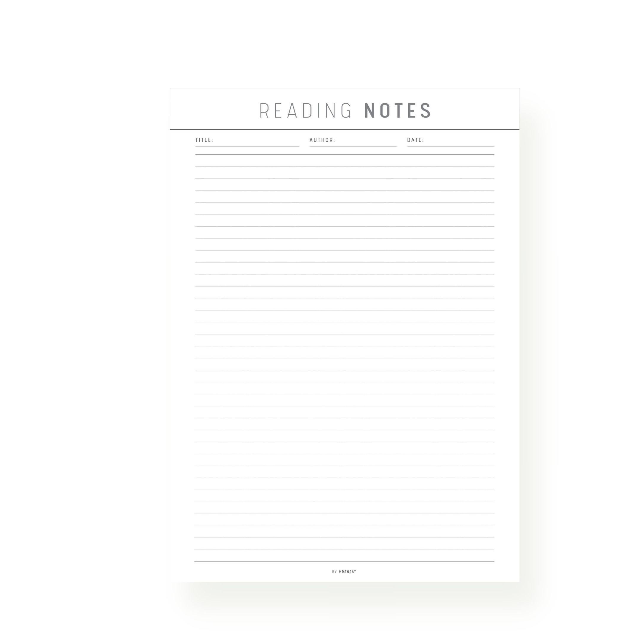 Reading Notes Template Printable, Reading Notes Pages, Pdf, A4, Letter ...