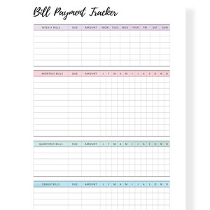 Bill Payment Tracker Printable, Bill Tracker Template, Weekly Monthly ...