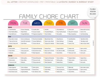 Family Chore Chart: FILLABLE Weekly Planner (Printable PDF)