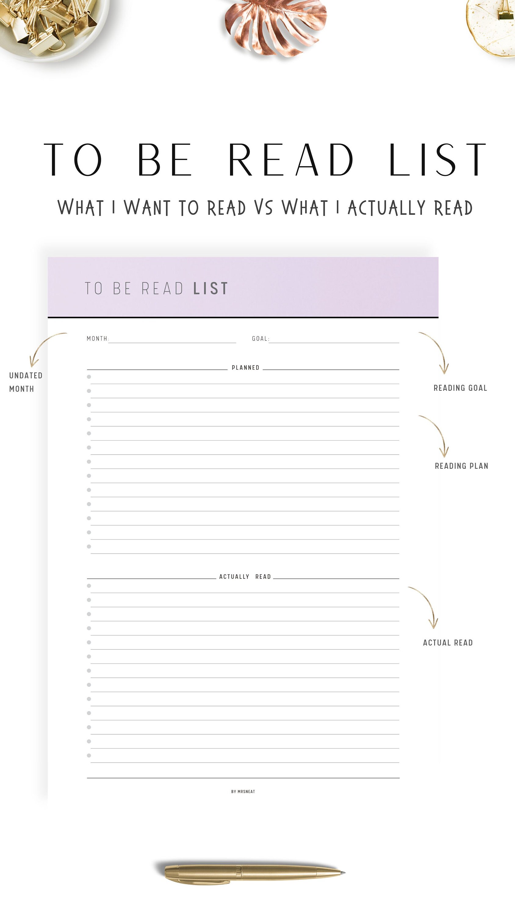 Books to Read List Template, to Be Read List Printable, A4, A5, Letter