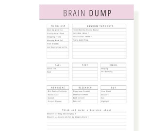 Brain Dump PRINTABLE: Thought Organizer, 5 Colors (FILLABLE PDF)