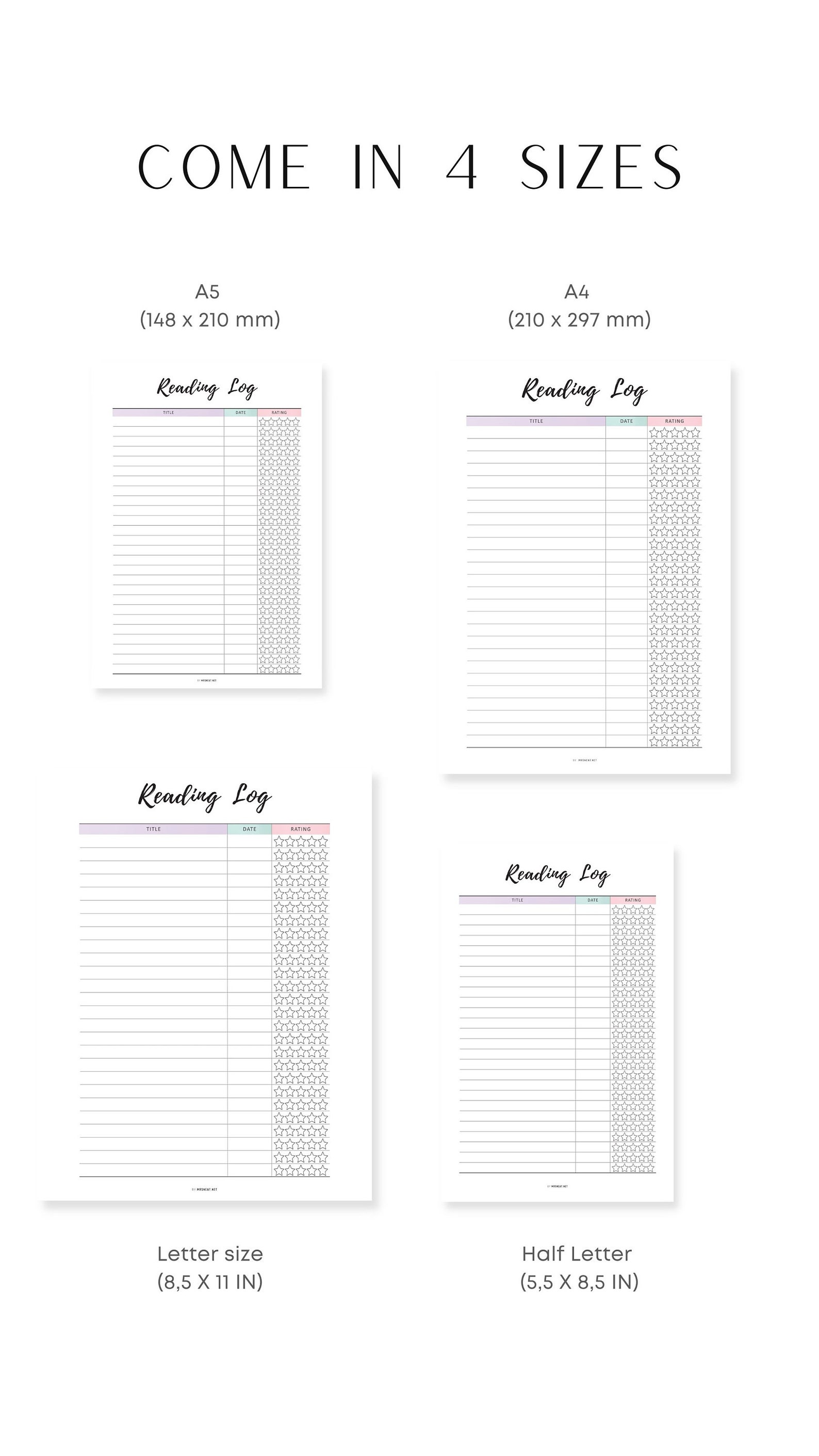 reading-log-printable-reading-log-journal-reading-tracker-colorful-planner-pdf-a4-a5