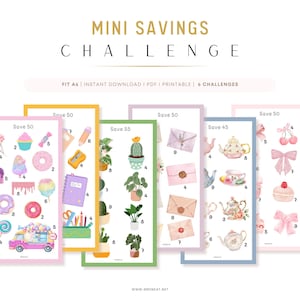 Mini Savings Challenges, Cash Stuffing, Digital, Low Budget, 6 Challenges, Low Income Savings Challenge, Fit A6, Save 300, PDF