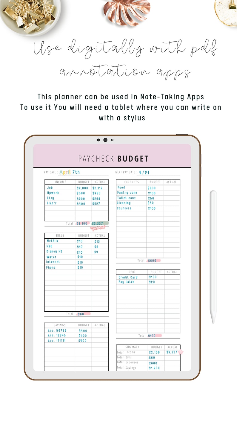 Paycheck Budget, Budget by Paycheck, Paycheck Template, Weekly Budget, Paycheck Planner, Paycheck Tracker, Bi Weekly Budget, 8 Colors, PDF