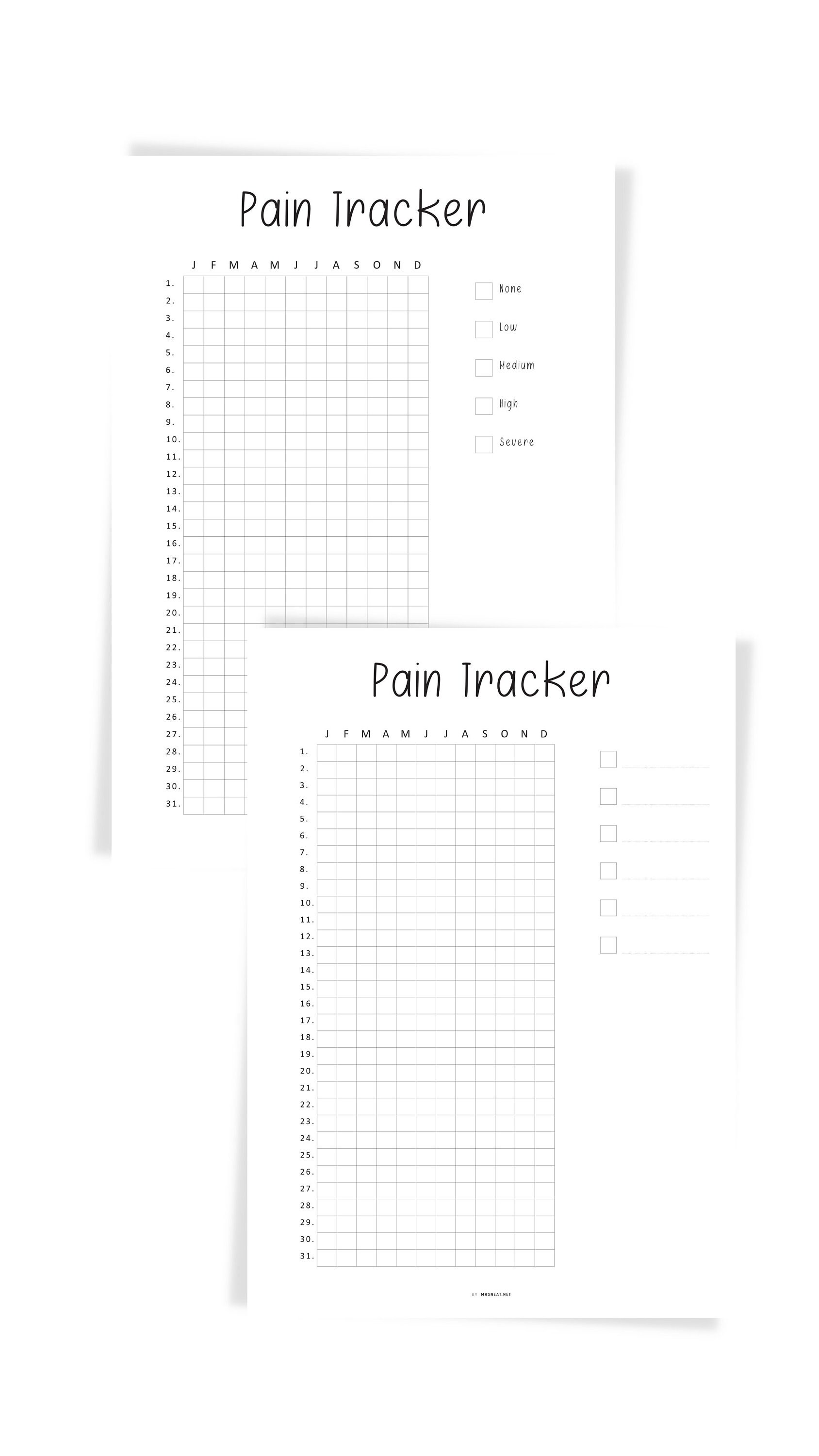 Pain Tracker Template Printable, Wellness Tracker, Pain Log Journal, PDF, A4, A5, Letter, Half ...