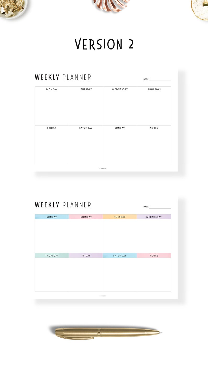 Minimalist Weekly Planner PRINTABLE: Landscape A4, Letter (FILLABLE PDF ...