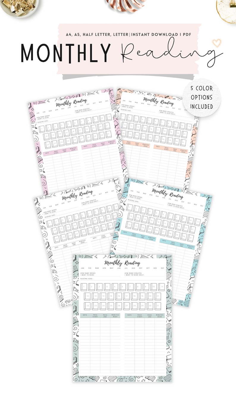 Monthly Reading Tracker: PRINTABLE Book Journal (A4, A5, Letter, Half ...