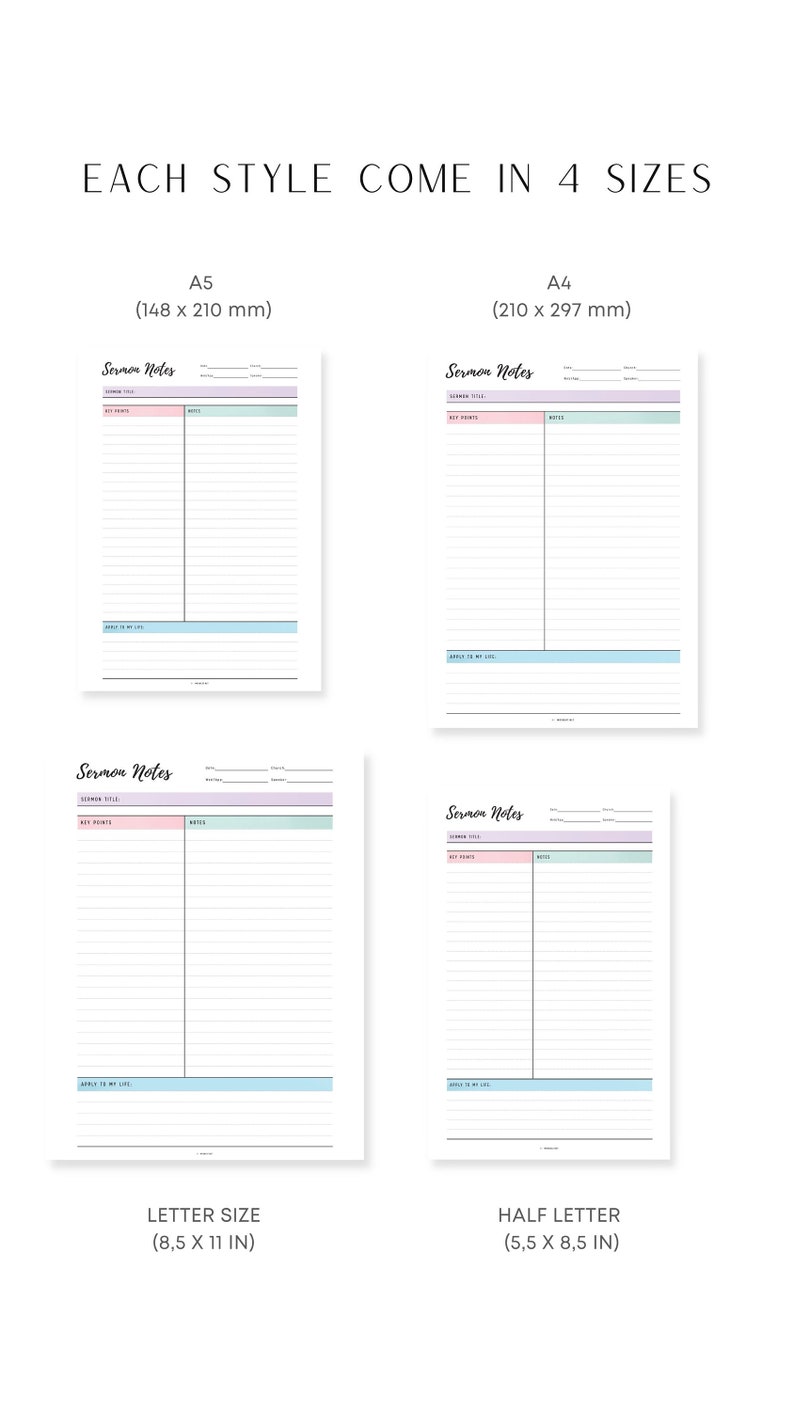 Colorful Sermon Notes Journal Printable Insert