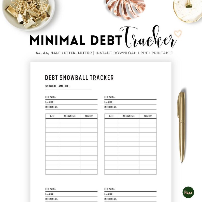 Minimal Debt Snowball Tracker Printable, Snowball Debt Plan, Snowball ...