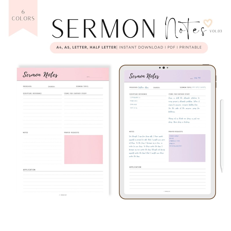 Fillable Printable Sermon Notes PDF, Church Sermon Note Template, Sermon Notes Journal, Notes ...