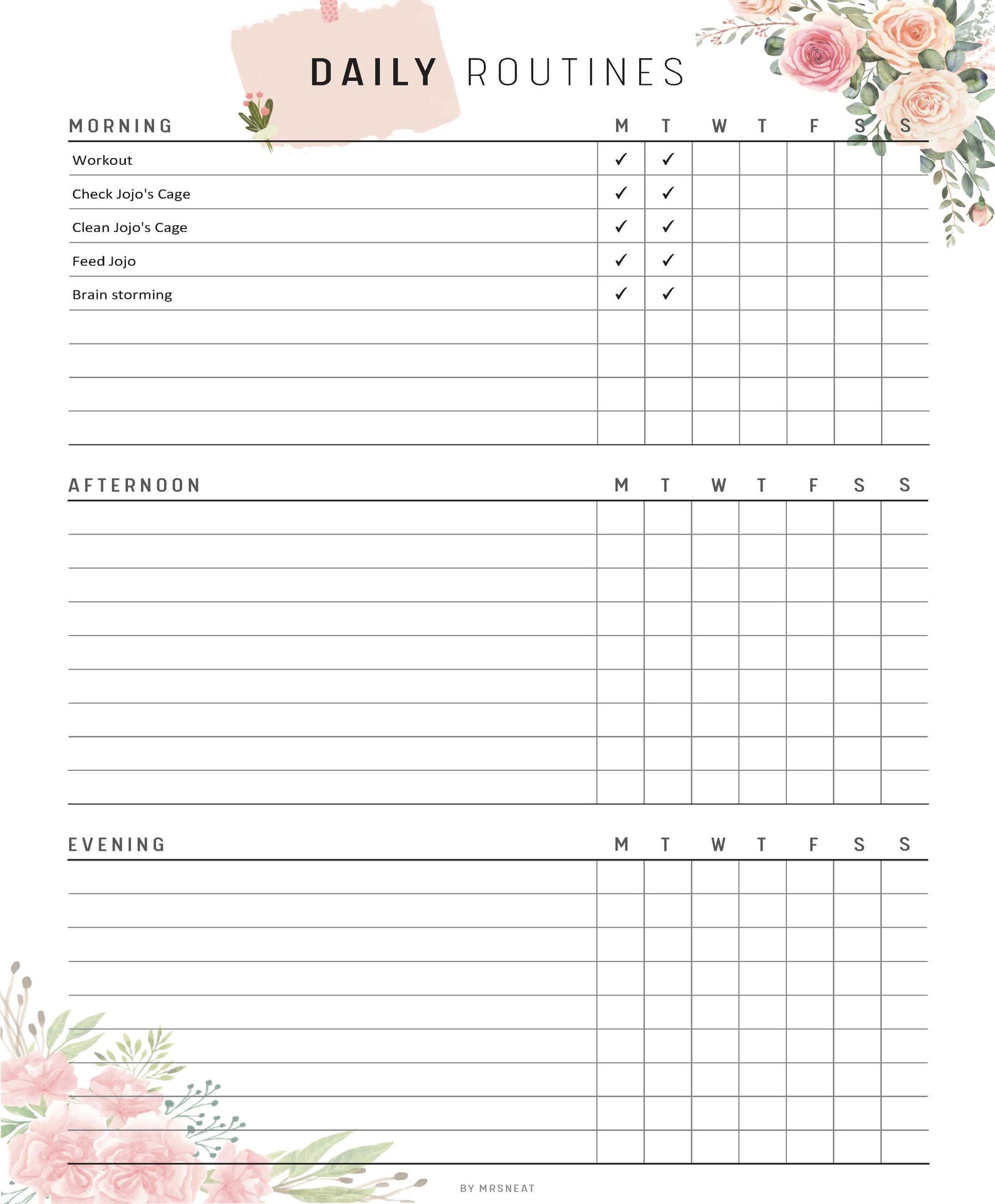FILLABLE Daily Routine Checklist, Weekly Routines, Self Care Planner ...