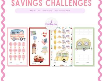 Set of Four Summer Holiday Mini Savings Challenge Printable for Low Income Budgeting, A6
