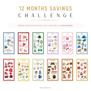 12 Monate Spar-Challenge zum ausdrucken, für Cash Stopfen, Mini-Spar-Challenges, A6 Geld-Tracker, monatliche Budgetierung, jeder Mini ist Save 30
