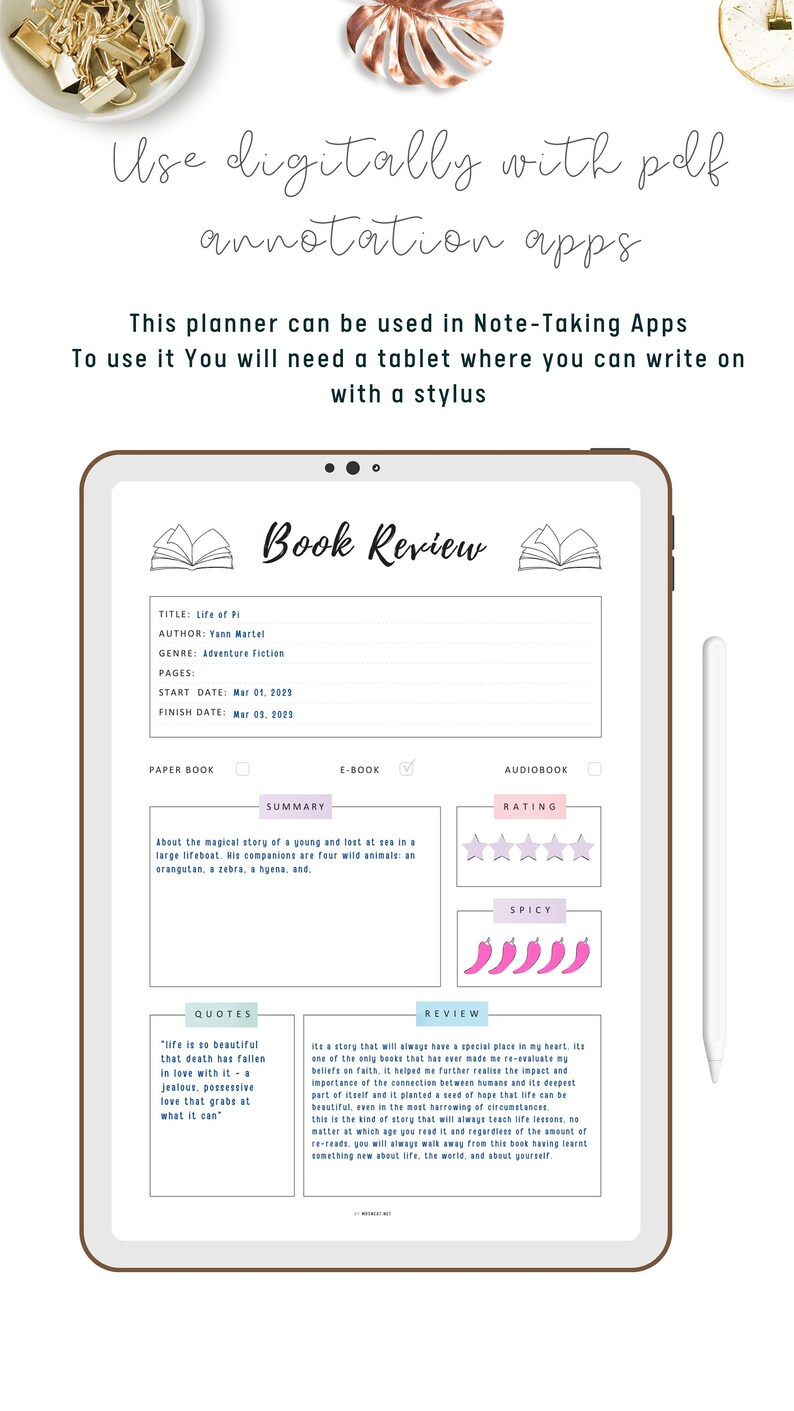 Book Review Template PRINTABLE, Book Review Journal, Book Review Page, Reading Journal Page, 4 Versions, A4, A5, Letter, Half Letter, PDF
