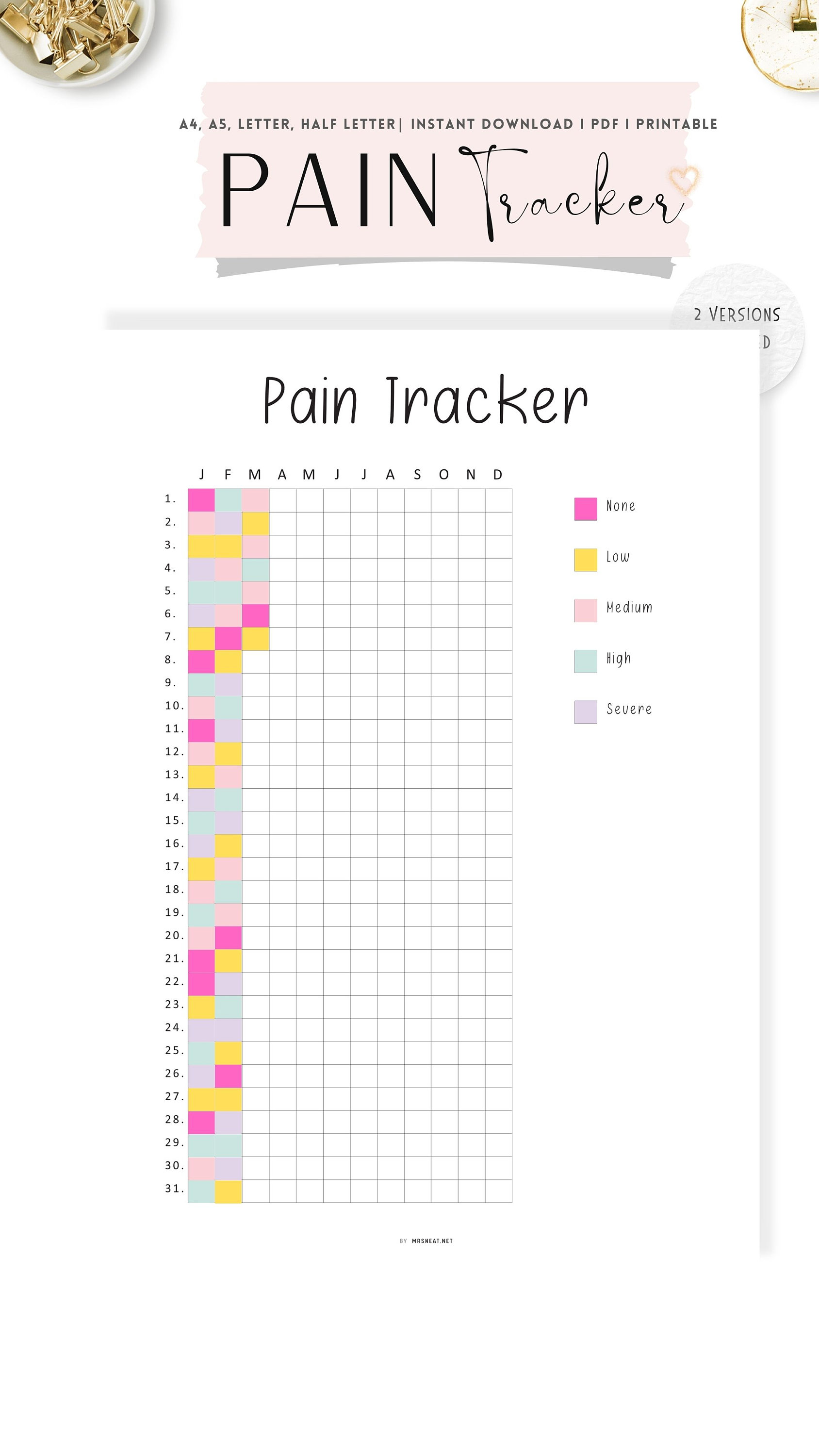 Pain Tracker Template Printable, Wellness Tracker, Pain Log Journal ...
