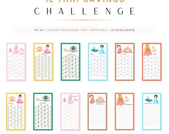 A6 Mini Savings Challenge PRINTABLE: cash stuffing, 12 challenges (PDF)