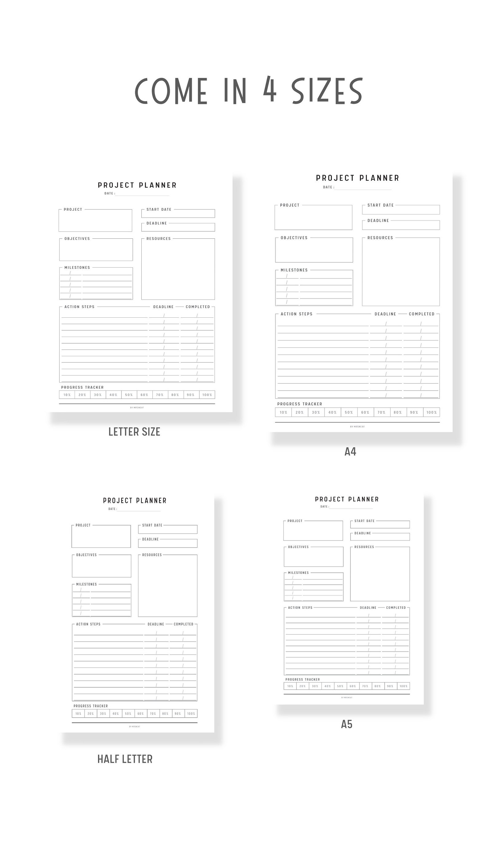 Project Planner Printable, Project Plan Template, PDF, A4, A5, Letter ...