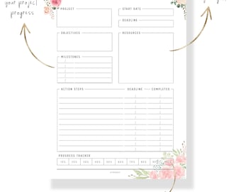 FILLABLE Project Planner PRINTABLE: Progress Tracker Template (PDF)