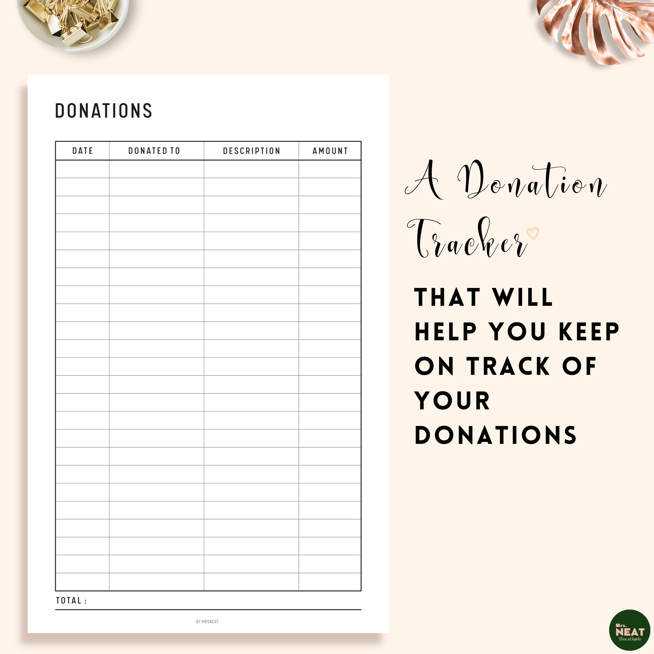 Donation Tracker Printable, Charity Donation Tracker, Charity Donation ...